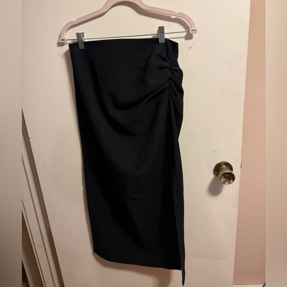 Zara Black Ruched Pencil Midi Skirt